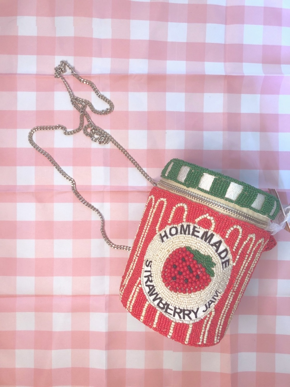 NWT Viral TikTok Strawberry Jam Beaded Bag Jar Handcrafted India Kitsch